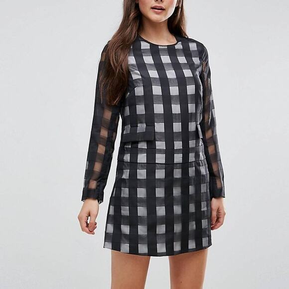 ASOS x Le Kilt Long Sleeve Checkered Black White Romper Size 4 - Picture 1 of 9